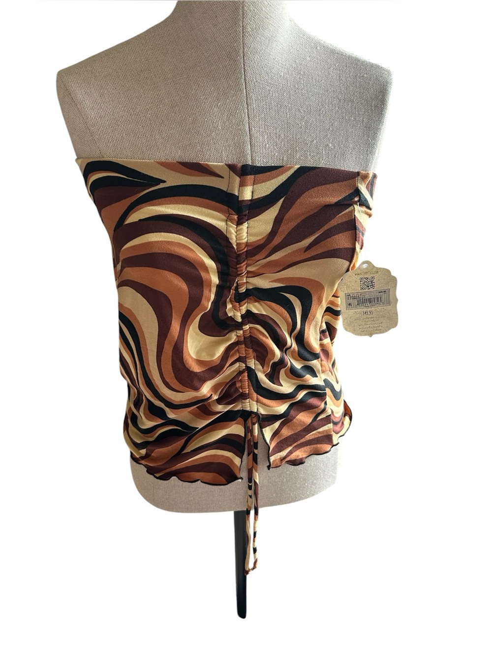Altar'd State Strapless Swirl Print Top in Brown, Cream & Black